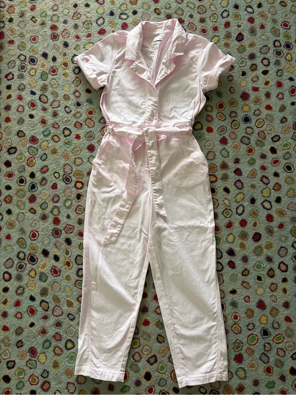 Aritzia Pale Pink Short-Sleeve Tie-Waist Jumpsuit